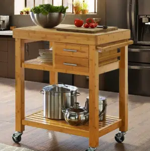 Clevr Rolling Bamboo Wood Kitchen Island Cart Trolley Cabinet