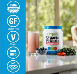 Orgain Organic Plant-Based Protein + Superfoods Powder, Vanilla Bean